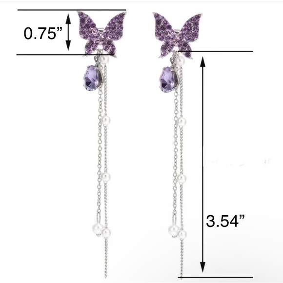 Rhinestone Pearl Butterfly Dangle Earrings - Picture 5 of 7